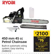 Ryobi 450mm 45cc Petrol Chainsaw