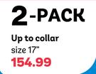 2-Pack Long Sleeved Raised Collar Shirts (Up-To Collar Size 17")-Each