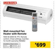 Goldair Wall Mounted Fan Heater With Remote