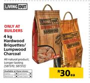 Living Out 4Kg Hardwood Briquettes/Lumpwood Charcoal-Each