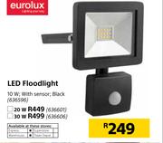 Eurolux 30W LED Floodlight With Sensor, Black