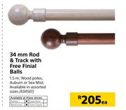 34mm Rod & Track With Free Finial Balls-Each