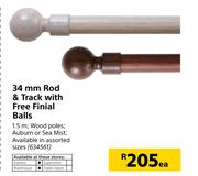 34mm Rod & Track With Free Finial Balls-Each