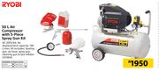 Ryobi 50Ltr Air Pressure Compressor With 5-Piece Spray Gun Kit