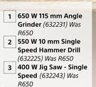 Black & Decker 650W 115mm Angle Grinder/550W 10mm S/S Hammer Drill Or 400W Jigsaw S/S-Each