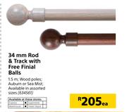 34mm Rod & Track With Free Finial Balls-Each