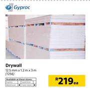 Gyproc Dry Wall 12.5mm x 1.2m x 3m-Each