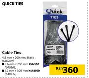 Quick Cables Ties Black 3.6mm x 200mm 