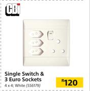 CBi Single Switch & 3 Euro Sockets 4 x 4 (White)