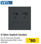 Veri 2 V-Slim Switch Socket 4 x 4 (Charcoal)