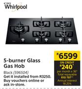 Whirlpool 5 Burner Black Glass Gas Hob