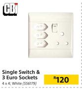 CBI Single Switch & 3 Euro Sockets