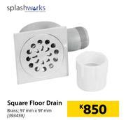 SplashWorks Square Floor Drain Brass 97mm x 97mm
