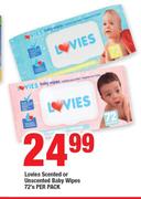 Lovies Scented Or Unscented Baby Wipes-72's Per Pack