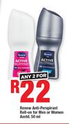Renew Anti Perspirant Roll On Men Or Women Assorted-For 2 x 50ml
