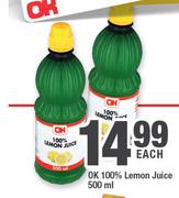 Ok 100% Lemon Juice-500ml Each