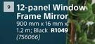 12 Panel Window Frame Mirror (Black)-900mm x 16mm x 1.2m
