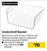 Home & Kitchen Undershelf Basket-300mm (h) x 255mm (w) x 140mm (d)