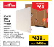 Econo Heat 400W Wall Panel Heater-600mm x 600mm Each