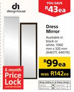 Design House Dress Mirror 1060mm x 320mm In Black Or White-Each