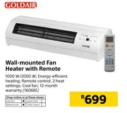 Goldair Wall Mounted Fan Heater With Remote