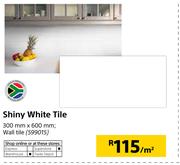 Shiny White Tile Wall Tile-300mm x 600mm Per Sqm