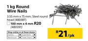 Round 1Kg Wire Nails-3.55 mm x 75 mm Per Pack