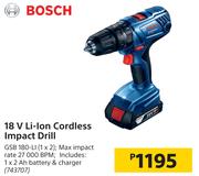 Bosch 18V Li-Ion Cordless Impact Drill GSB 180-LI (1 x 2)