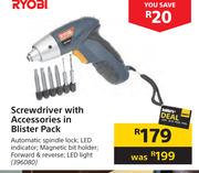 Ryobi Screwdriver With Accessories In Blister Pack