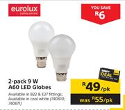 Eurolux 2 Pack 9W A60 LED Globes-Per Pack