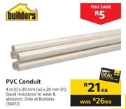 Builders PVC Conduit-4m (l) x 20mm (w) x 20mm (h) Each