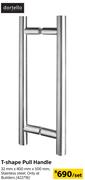 Dortello T-Shape Pull Handle-32mm x 400mm x 500mm Per Set