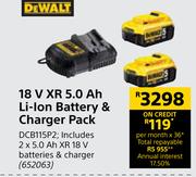 Dewalt 18V XR 5.0 Ah Li-Ion Battery & Charger Pack DCB115P2