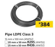 Pipe LDPE Class 3 15mm x 100mm