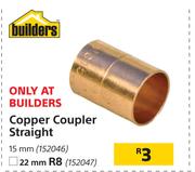 Copper Coupler Straight 15mm