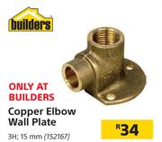 Copper Elbow Wall Plate 3H 15mm