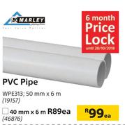 Marley PVC Pipe WPE313 40mm x 6m-Each