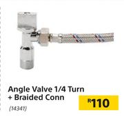Angle Valve 1/4 Turn + Braided Conn