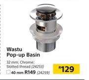 Wastu Pop Up Basin 40mm, Chrome Slotted Thread