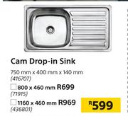 Cam Drop In Sink-800mm x 460mm x 140mm