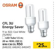 Osram CFL 3U Energy Saver 11W, B22, Cool White-Each