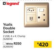 Legrand Ysalis Double Socket 1 USB, 4 x 4, Champ