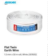 Aberdare Flat Twin Earth Wire White-1.5mm x 50m Roll