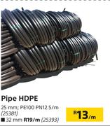 Pipe HDPE 25mm; PE100 PN12.5/m-Per m