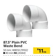 87.5 Degree Plain PVC Waste Bend 50mm WBE50