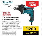 Makita 710W 13mm Gear Chuck Impact Drill