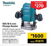 Makita 900W 6mm Plunge Router 