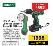Hitachi 12V 10mm Cordless Variable Speed Drill Driver