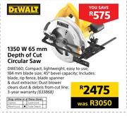 DeWalt 1350W 65mm Depth Of Cut Circular Saw