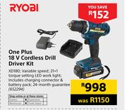 Ryobi One Plus 18V Cordless Drill Driver Kit